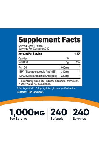 Nutricost Fish Oil Balık Yağı 1000mg 560mg Of Omega 3 , 240 Soft
