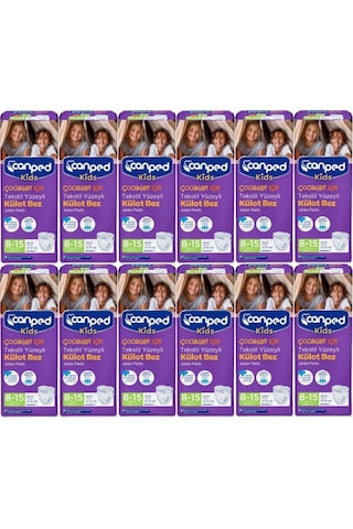 Canped Kids Çocuklar İçin Tekstil Yüzeyli Külot Bez 27-57 KG 8-15 Yaş 12 x 8 Adet