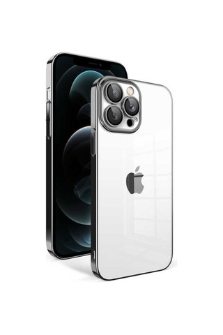 Apple Uyumlu iPhone 12 Pro Max Kılıf Kamera Korumalı Renkli Çerçeveli Zore Garaj Kapak Siyah