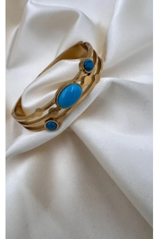 Bb Çelik Firuze Taşlı Kelepçe Bilezik