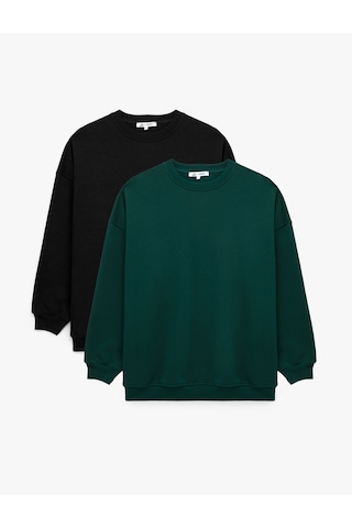Koton Uzun Kollu Bisiklet Yaka Oversize Pamuklu 2'li Sweatshirt Seti Multıcolor 6wal10305ık Mavi