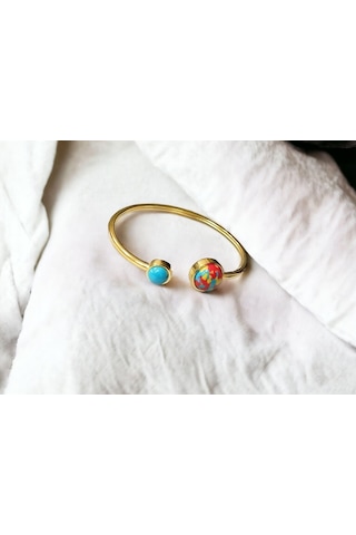 Çelik Mavi Kırmızı Sarı Detaylı Altın Renkli Kararmaz Kadın Bilezik Bileklik Çelik