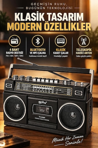 Lexroo Teleskopik Antenli Kaset Çalar Radyo - Siyah