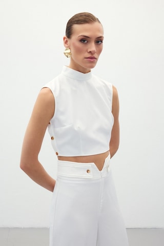 Sateen Çıt Çıt Detaylı Crop Bluz - Ekru-134919 Ekru