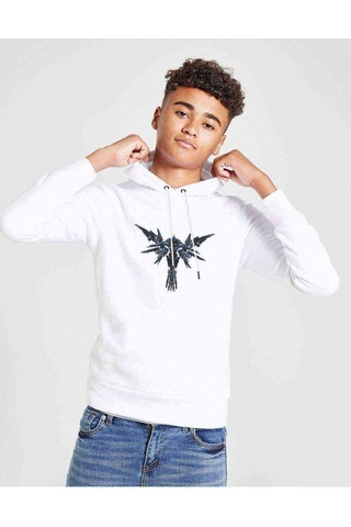 Guardian Baskılı Unisex Çocuk Kapüşonlu Beyaz Sweatshirt Beyaz