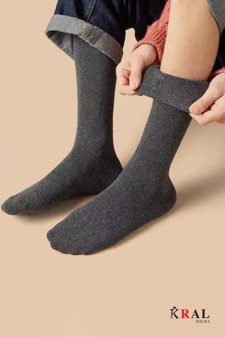 Termal Erkek 5 Çift Pamuklu Kışlık Havlu Karışık Renk Uzun Soket Çorap Asorti