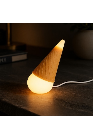 Fibrika Store Conelight: Modern Tasarım Dondurma Külahı Gece Lambası Beyaz-kahverengi