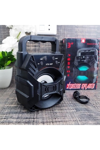 Bukrem Store Kts-1057 Bluetooth Taşınabilir Hoparlör 3 Led Işıklı, Fm Radyolu, Şarjlı Ses Bombası