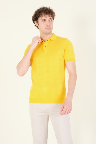 Giyim Dünyası Erkek Çıtçıtlı Desenli Polo Yaka Merserize T-shirt Sarı 001