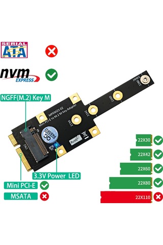 Xurunkeji Mini Pcı-e'den M.2 M Anahtar Adaptörüne Mini Pcıexpress'ten Nvme Ssd Dönüştürücü Yükseltici Kart Genişletme Kartı 2230 2242 2260 2280