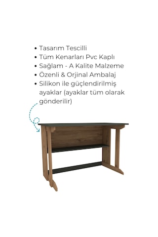 Enda Home Pillar Kütüphaneli Geniş Çalışma Masası 100x56 Cm Çam - Antrasit Çam - Gri