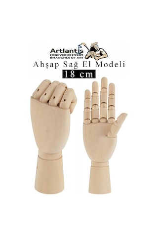 Ahşap Sağ El Modeli 18 Cm 1 Adet Sağ El Maketi Çoçuk Ahşap Manken Sağ El Parmak Model Hareketli Esnek Eskiz Çizim Boyama