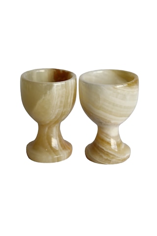 Bal Oniks Doğal Taş Yumurta Kadehi Seti El Yapımı Dekoratif 2 Li / 6 Lı Takım, Şık Ev Aksesuarı Açık Kahverengi