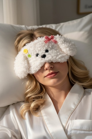 Caş Dekorasyon Beyaz Renk Köpek Motif Peluş Uyku Bandı Beyaz