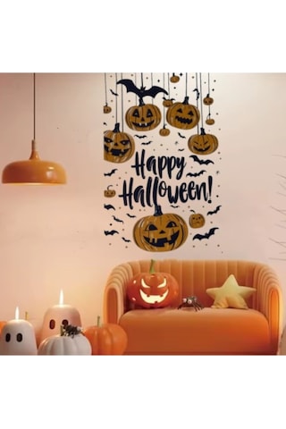 Halloween Temalı Balkabaklı Duvar Sticker Seti Çok Renkli