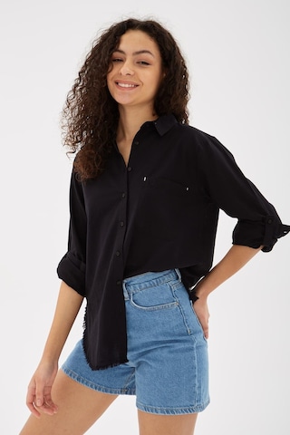 Fashion Friends Etek Ucu Püsküllü Gömlek Siyah Siyah