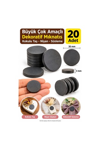 30x3 Mm Yuvarlak Dekoratif Süsleme Mıknatısı Kokulu Taş Nişan Kına Magneti 20 Adet