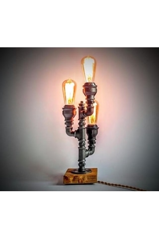 Borulardan Masa Lambası, Endüstriyel Aydınlatma,hediyelik Rustik Siyah