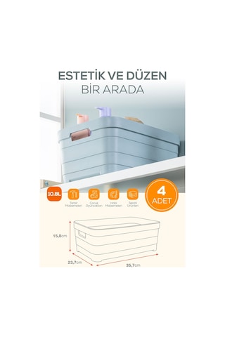 Vienev 4'lü 10,8 Litre Saklama Kutusu Bej Bej