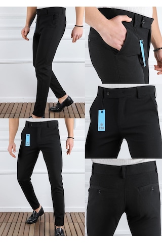 Classics Men Erkek Düz Kesim Kaliteli Esnek Likralı Bilek Boy Kumaş Pantolon-7202 Siyah