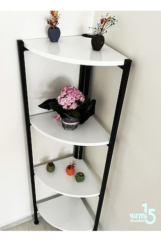 Yirmi15 Köşe Kitaplık- Beyaz Köşe Kitaplık- 4 Raflı Köşe Kitaplık