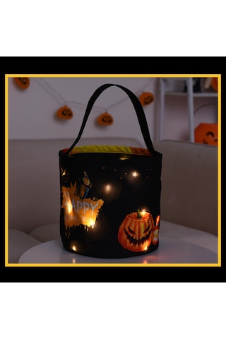 Xiyyadms Halloween Işıklı Led Sepet, 3 Işık Modu Hızlı/yavaş Yanıp-sönen/sabit , Çocuklar İçin Şeker Taşıma, Kadife Malzeme, Tekli Paket Lr44 Pil Dahil Siyah