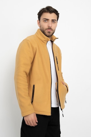 Dasüniforma Unisex Traşlanmış Tüylenmez Cepli Polar Ceket Standart Tam Fermuarlı Soğuk Geçirmez Polar Mont Turuncu