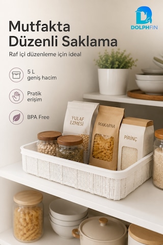 Jute Çok Amaçlı Sepet 5 L Mutfak Banyo Dolap İçi Saklama Düzenleyici Organizer 34x26x6,5 Cm beyaz