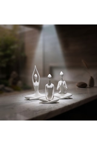 12 Cm 3 Lü Yoga Figürü Biblo Seti Modern Ev Dekoru Tv Ünitesi Ve Raf Aksesuarı Beyaz