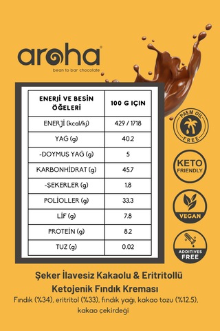 Kakao & Eritritollü Ketojenik %34 Fındık Kreması 320 G X 2