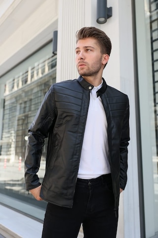 Erkek Siyah Iç Cepli Slim Fit Deri Ceket 001