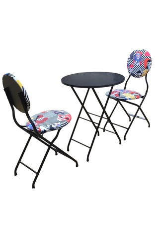 Katlanabilir Soyut Kadın Metal Masa Ve Sandalye Takımı - 2 Sandal