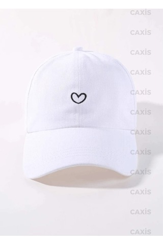 Caxis Minik Kalp Baskılı Şapka Ayarlanabilir Çırtlı Gabardin Cap Beyaz