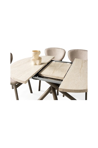 Truva Lion Yuvarlak Açılır Mdf Mutfak Masa Sandalye Takımı 104cm Krem