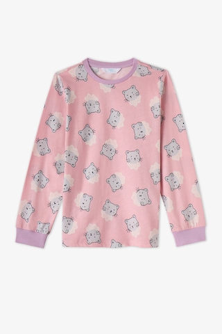Penti Kız Çocuk Pembe Dainty Kitty Pamuklu Uzun Kollu 2li Pijama Takımı