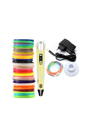Sarı Renk 3D Pen Kalem Yazıcı ve 20 M Pla Filament 10 Renk x 2 M