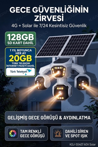 4 Kameralı - Solar Panelli 16000 Mah. Turk Telekom Yıllık Hat - 20mp Güvenlik Kamerası Tt20