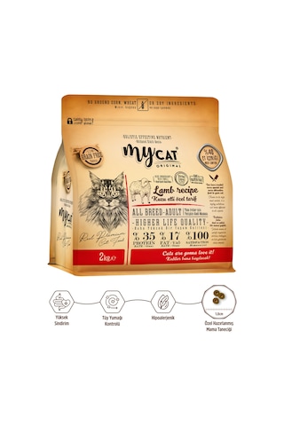 Mycat Az Tahıllı Kuzu Etli Yetişkin Kedi Maması 2 KG