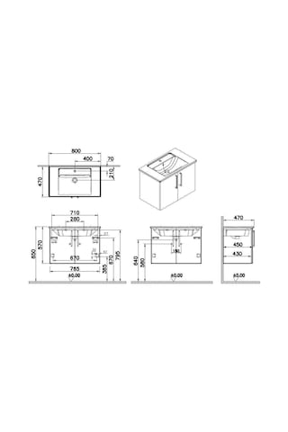 VitrA Root Flat Kapaklı Lavabo Dolabı 80 Cm Doğal Meşe 66386 Çok Renkli