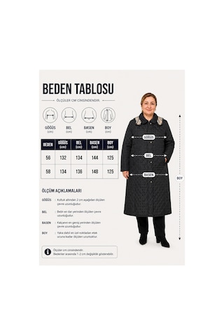 Neco Giyim Kadın Büyük Beden Kapüşonlu 120 Cm Siyah Kapitone Mont Siyah