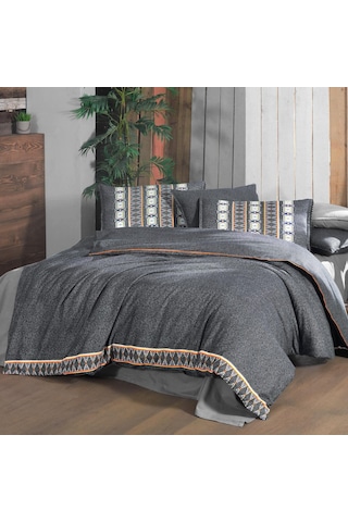 Tomris King Size Battal Boy %100 Pamuk Flanel Pazen Nevresim Takımı Gri Gri