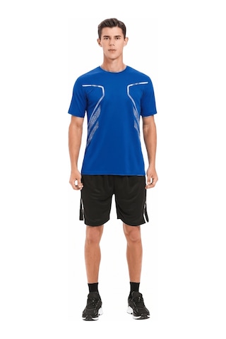 Genius Store Erkek Spor Tişört Antreman Gym Polyester Erkek Sporcu T-shirt Şeritli-tişört Mavi