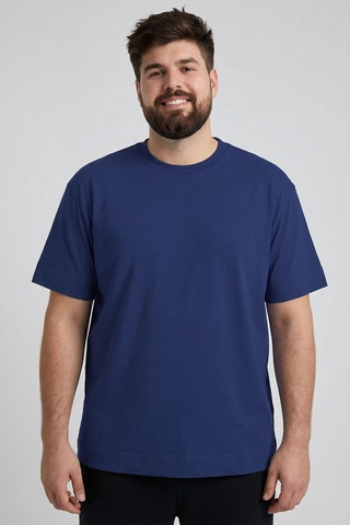 Tommylife İndigo Basic Kısa Kol O Yaka Büyük Beden Erkek T-shirt - 88072 Indıgo
