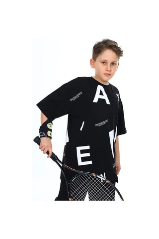 Çocuk Pano Baskılı Tshirt-14543 SIYAH