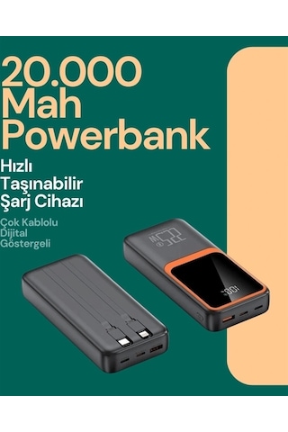 Taşınabilir Şarj Cihazı 20000 Mah 22.5w Hızlı Şarj + Dijital Ekran + Kablo Dahil Çok Renkli