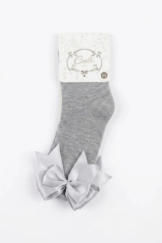 Cocole Socks Kız Çocuk Aksesuarlı Dizaltı Çorabı Tekli Pamuklu Düz Gri Fiyonklu