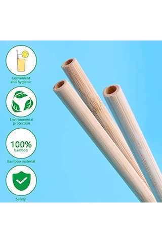 10 Adet Doğal Bambu Pipet 20 Cm Çevreyle Dost Sağlıklı Bamboo