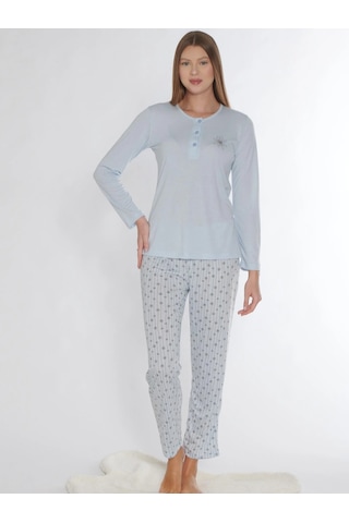 Uzun Kol Pijama Takım Viskon Alperi 790-76 Mavi