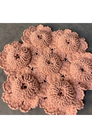 Uretti - Yıldız 7202 - El Yapımı Pembe Çiçekli Banyo Lifi - 30 X 30 Cm