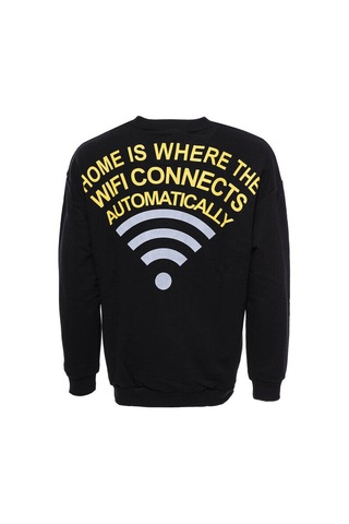 Wessi Siyah Bisiklet Yaka Baskı Detaylı Sweatshirt Siyah